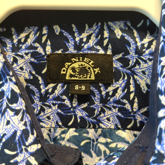 Daniel K Boys Blue Patterned Short Sleeve Shirt Sz 8-9 - Picture 3 of 6